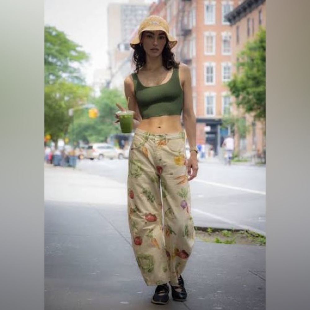 Free People Printed Barrel Jeans in Garden Combo - Veggies